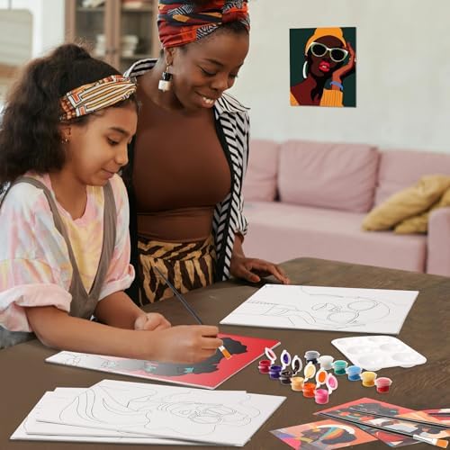 Dinifee 6 Pack Pre Drawn Canvas for Painting Pre Printed Canvas Kit 8 x 10 Inch Stretched Cotton Paint and Sip Set for Adults Couple Party Graduation Summer Date Night(Artistic Women) - Image 5