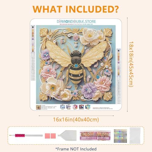 DIAMONDOUBLE Bee Diamond Painting Kit for Adults, Special Shape Diamonds & Partial Drill 5D Diamond Art Kit on Thicker Velvet Canvas, Hand-Drawn Bee and Flower DIY Craft Wall Decor 18x18in (45x45cm) - Image 6