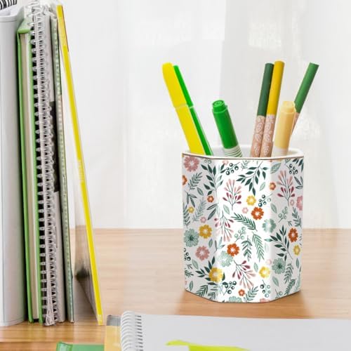Large Capacity Colored Pen Holder for Desk, Ceramic Pencil Cup Cute Makeup Brush Holder, Desktop Supplies and Accessories, Pen Pencil Caddy for Office Home, Green Floral Pattern - Image 5
