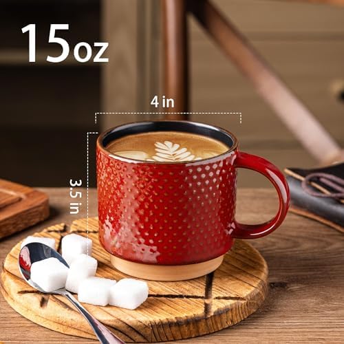 GBhome 15 OZ Stackable Coffee Mugs Set of 4, Ceramic Coffee Cups Set - Image 4