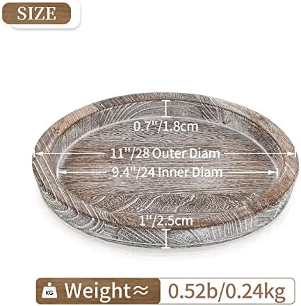 Hanobe Decorative Coffee Table Tray, Round Wood Candle Holder Plate - Image 4
