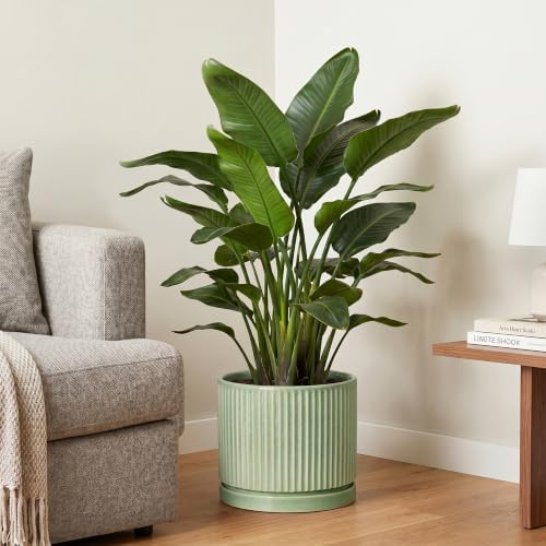 Ceramic Flower Pots, 10 Inch Plant Pot, Round Planter, Green - Image 4
