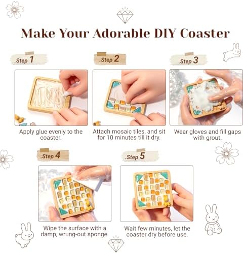 4 Packs Mosaic Coaster Kit, Mosaic Craft Kit for Adults, DIY Mosaic Kit - Image 3