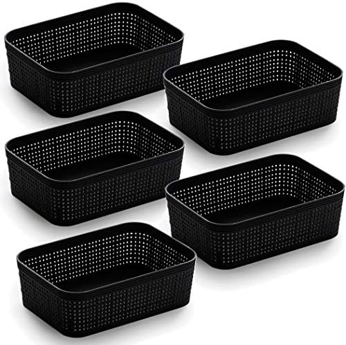 BINO | Woven Plastic Basket | XS (Black), 5-Pack | THE JUTE COLLECTION | Home Organization, Space - Saving Storage, Stylish Design | Jute Basket | Plastic Storage Basket by BINO