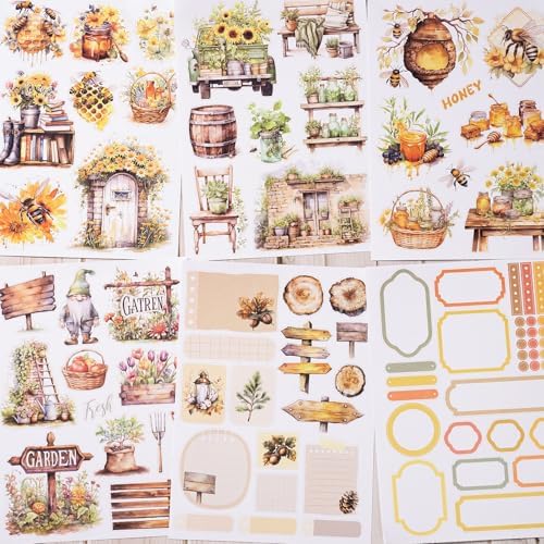 YagCu Harvest Time Junk Journal Stickers, Fall Scrapbook Stickers Book, Journaling Supplies, Pre-Cut Aesthetic Scrapbooking for Women, Collage Decorative Ephemera Planner DIY Arts - Image 6