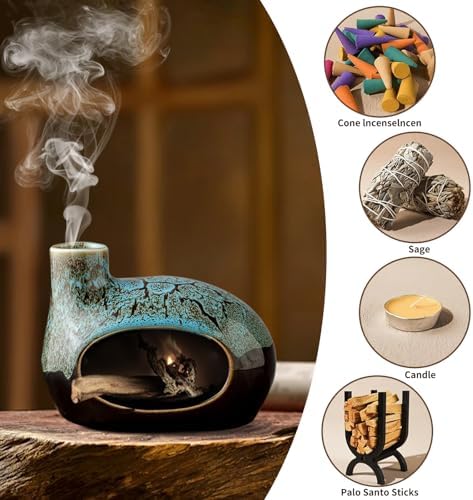 Handcrafted Ceramic Palo Santo Holder – Artistic Incense Burner for Meditation, Mindfulness and Zen Home Decor – Wabi-Sabi Style Cone Sculpture, Gift for Yoga, Relaxation & Aromatherapy (Viridis) - Image 6
