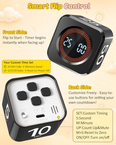 Digital Pomodoro Timer Cube 5/10/25/50min Preset, Silent & Sound Alarm - Image 4