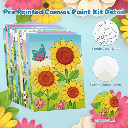 Louise Maelys Pre Drawn Canvas to Paint for Kids, 12 Pack Flowers & Animals - Image 5
