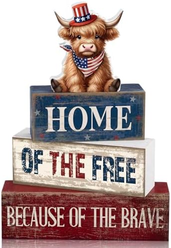 Moucuny 4 Pcs 4th of July Wooden Signs Patriotic Tiered Tray Decor by Moucuny