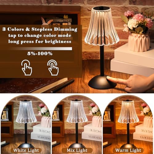 Liliful 1 Pcs Cordless Table Lamp LED Touch, Black, Rose Style - Image 4