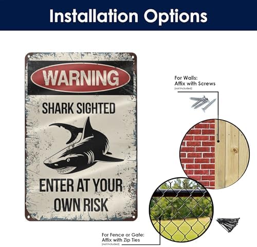 Warning Tin Signs,Warning Shark Sighted Enter at Your Own Risk Metal Tin Sign for Men Women Bars Wall Decor Club Restaurants Cafes Pubs 12x8 In - Image 4