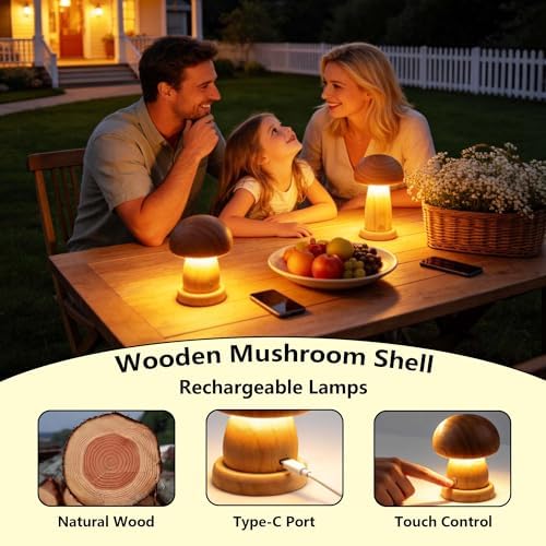 Cordless Wooden Mushroom Lamp, Rechargeable,LED Table Lamp - Image 2