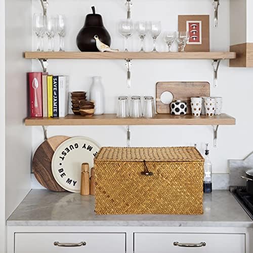Hipiwe Wicker Shelf Baskets Bin with Lid Woven Seagrass Storage Box, Large - Image 4