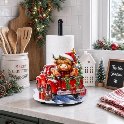 Christmas Highland Cow Paper Towel Holder, Farmhouse Xmas Kitchen Countertop Decor, Highland Cow Paper Towel Roll Stand, Christmas Housewarming Birthday Gift for Women Mom - Image 6