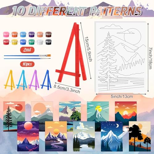 Blosssound 10 Set Pre Printed Canvas Pre Drawn Canvas Painting with Easel Kits 5" x 7" Outline Painting Panels for Beginners, DIY Craft Project, Party Favor, Home Decors(Sunset) - Image 2