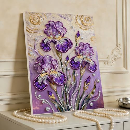 DIY Pearl Painting with Frame, Creative Design, Handmade Stress-Relieving Home Wall Decoration, Includes Frame and Tools-Iris-1 - Image 2