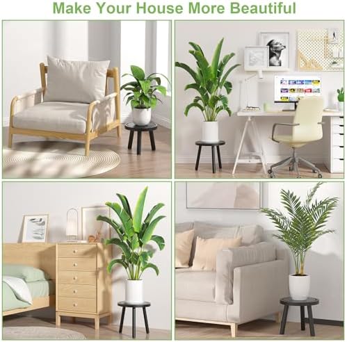3-Pack Wood Plant Stands Indoor, Single Plant Stand for 6-12 Inch Pots, Mid-Century Modern Plant Stool, Tall Plant Stand for Large Plants for Living Room, Balcony, Office (Black) - Image 4