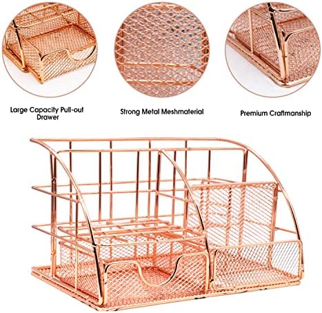 KAAKOW Rose Gold Desk Organizers and Accessories Office Supplies Set Stapler, Pen Holder, Phone Holder, Scissors, Pen, Ruler, 30 Paper Clips, 22 Binder Clip, 20 Tacks and 1000pcs Staples - Image 3