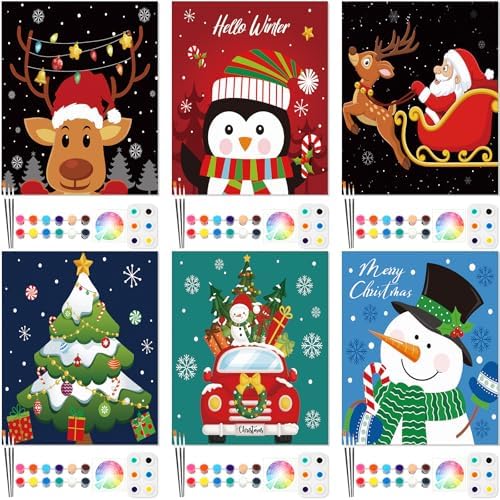 Dinifee 6 Pack Pre Drawn Canvas for Painting Pre Printed Canvas Kit 8 x 10 Inch Stretched Cotton Paint and Sip Set for Adults Couple Party Graduation Summer Date Night(Christmas Eve) by Dinifee