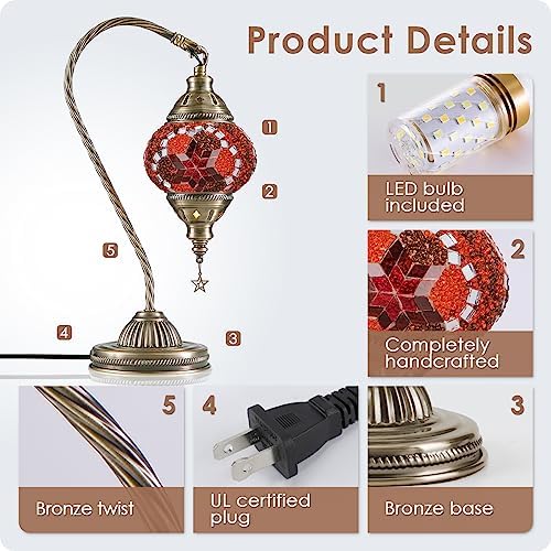 Yarra-Decor Turkish Moroccan Mosaic Lamp, Stained Glass, Bronze, Red2 - Image 6