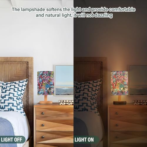 Graffiti Art Colorful Monster Cool Table Lamp for Bedroom USB Port Lamps Small Accent Table Lamp Nightstand Lamp Sturdy Linen Shade Wooden Base Decorative Lamps for Bedside Reading|Kids|Dorm|Home - Image 3