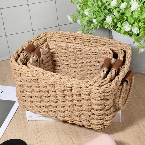 3 Pcs Small Wicker Basket for Organizing Paper Rope Storage Baskets with Handle Handwoven Storage Basket for Shelves Bathroom Cupboards Drawer Organizing and Home Decor - Image 3