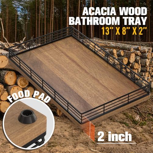 Bathroom Vanity Tray, 13" x 8" Acacia Decorative Wooden Tray for Countertop - Image 6