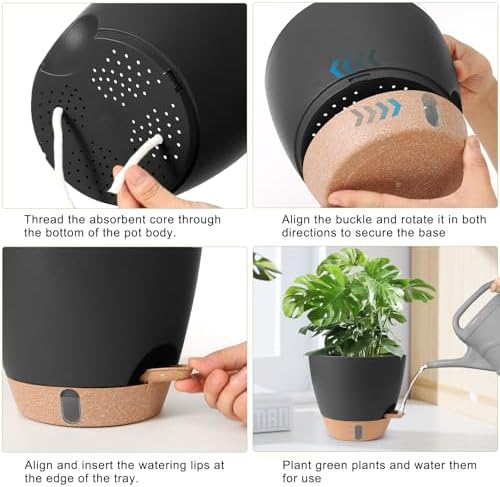 Self Watering Pots for Indoor Plants, 3 Pack 12/10/8 Inch, Large Planter with Water Reservoir, Modern Decorative Flower Pots for Home & Office Black - Image 4