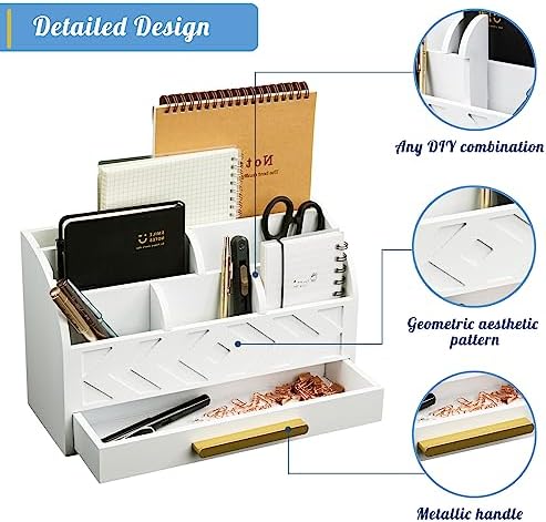 Wooden Desk Organizer Mail Organizer Countertop, Desktop Organizer Mail Sorter Mail Holder Bill Organizer for Desk, Desk Organizers and Accessories for Women (White) - Image 4