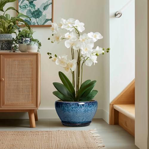 Ceramicfor Ceramic Plant Pots 13 Inch - Indoor Planter with Drainage Hole and Saucer, Decorative Large Planter for Indoor Outdoor Plants, Ceramic Flower Pots, Gifts for Plant Lovers, House Decor, Blue - Image 4