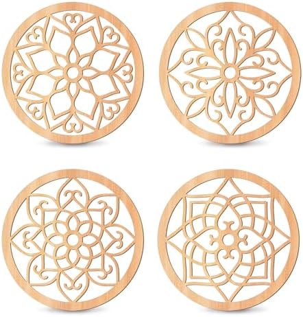 KOYILTD 4 Pieces Thicken Rustic Wall Decor,Flower Carved Wall Art,Wooden Hollow Carved Design(Round, 10in) by KOYILTD
