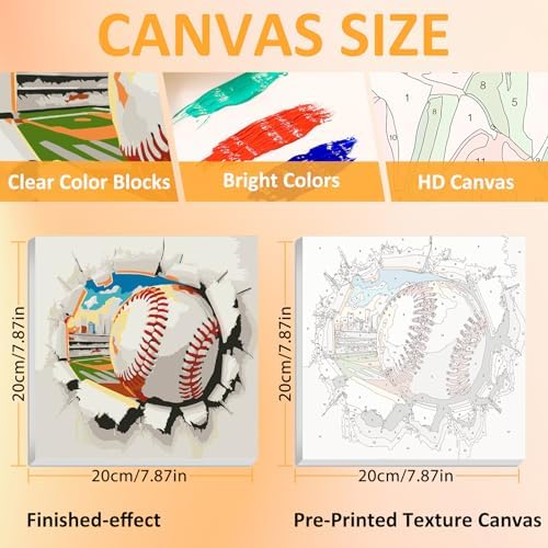 Baseball Paint by Numbers Kit for Kids, 8x8 inch - Image 2