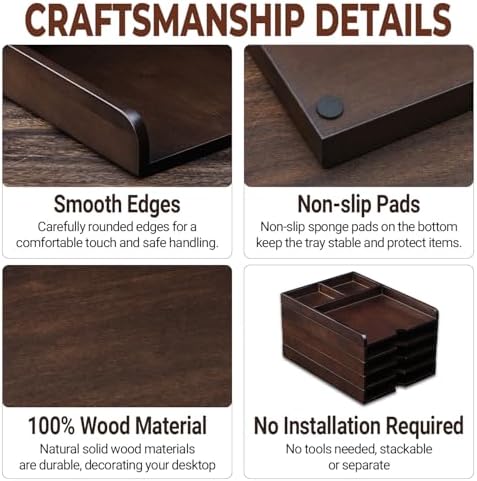 5-Tier Solid Wood Desk File Organizer, Paper Letter Tray Home and Office - Image 6