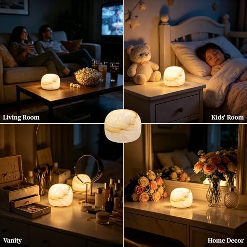 Natural Marble Lamp Cordless Touch Control Night Light 3-Way Dimmable Pat Light LED Ambient Glow Lamp Type-C Rechargeable Portable Stone Bedside Desk Lamp Zen Home Decor(3.94x3.94x3.15in) - Image 6