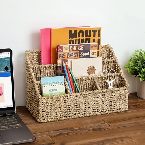 DINGTAI Mail Organizer Countertops, Desk Organizer Bills Organizer, Mail Sorters Organizers, Pencil Holder Magazine File Holder, Desk Organizer and Accessories(Seagrass) - Image 2