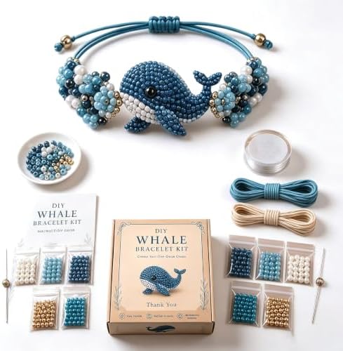 RYCHEENI DIY Beaded Bracelet Kit for Adults, Beginner Jewelry Making Craft Set with Instruction Guide, 3D Animal Beadwork Project, Complete Supplies for Women and Craft Lovers (Whale) by RYCHEENIEVCharger