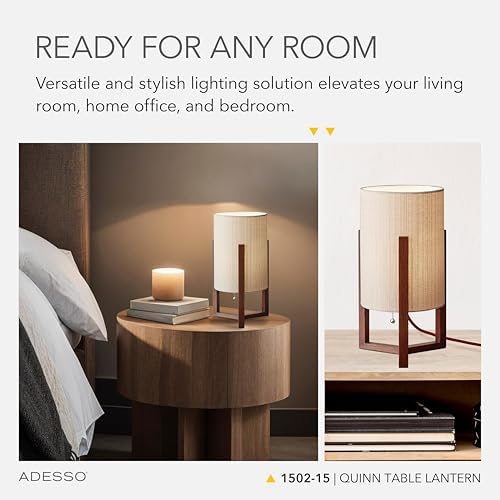 Adesso Table Lamp, Walnut Birch Wood & Natural Linen Shade, 23.75” - Image 3