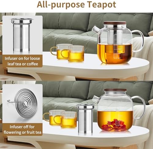 MESNEY Glass Teapot with Infuser for Loose Leaf Tea 40oz, Stovetop Safe - Image 4