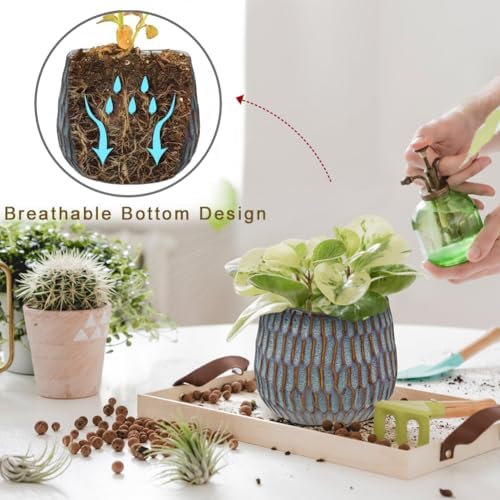 Oairse Small Ceramic Pots for Plants, 4.9 inch Blue Plant Pot Indoor with Drainage Ceramic Planters for Indoor Plants Succulent Planters Decorative Flower Pots for Cactus, Snake Plant, Herb - Image 4