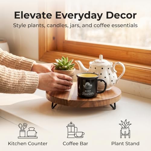 WILDMOS Decorative Round Wood Riser for Display,Pedestal Tray for Home or Kitchen and Bathroom Countertop Organizer,Farmhouse Kitchen Counter Decor Tray. (10-inch) - Image 2