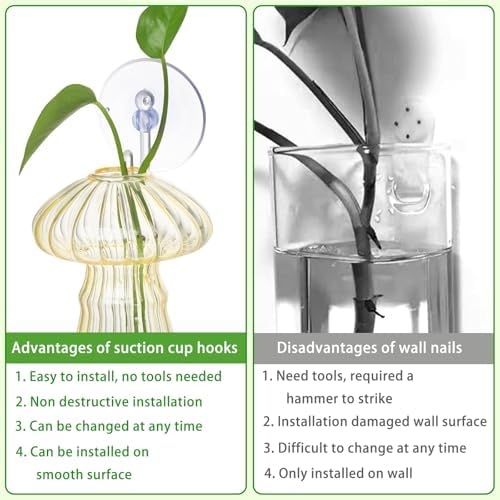 Bunmery Window Propagation Stations, 4 pcs Colored Mushroom Plant Propagation Station with Suction Cups, Easy to Install Window Hanging Planer, Indoor No Nails Glass Vase Terrarium for Plants&Flowers - Image 4