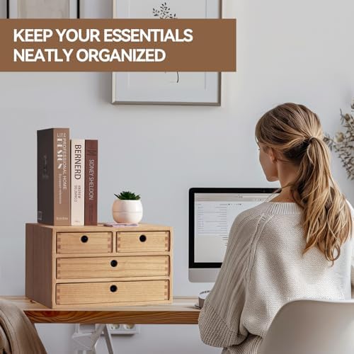 KIRIGEN Wood Desk Organizer with 4 Drawers, Desktop Storage, Natural 34-NA - Image 2