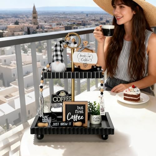 Coffee Bar Decor, 8 PCS Coffee Decorations for Table Tiered Tray Shelf - Image 4