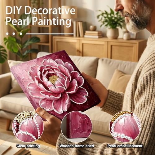 LQCrafK DIY Pearl Art Painting Handcraft Kit for Adults Beginners with Tools and Framed Painting, Creative Design,Self-Adhesive, Healing Stress-Relieving Home Wall Decoration-Flower - Image 2