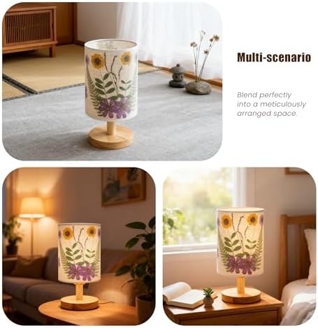 Artisan Crafted Floral Pressed Nightstand Lamp - Handmade Vintage Table Light with Adjustable Warm Glow for Bedroom, Office, or Living Room Decor (Purple) - Image 5
