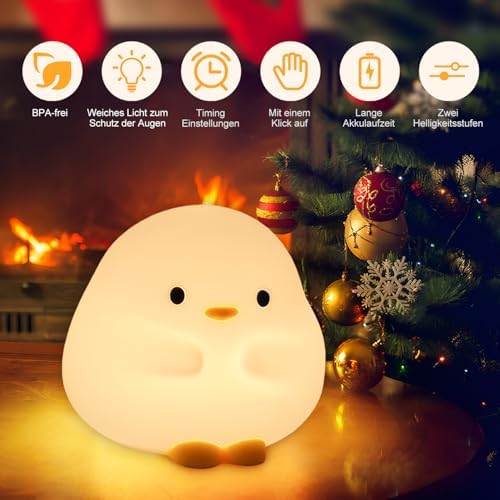 Rytinazzz Silicone Night Light for Baby, 50H Long Battery Duck Lamp, Gift for Kids, Soft Safe Nursery Light, Rechargeable Tap Control, Dimmable Bedside Lamp - Image 3