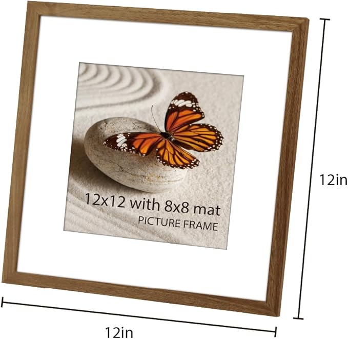 Memory Island 12x12 with 8x8 Photo Frames for Wall and Tabletop Display, 12 by 12 Walnut Wood Picture Frames with HD Plexiglass, Set of 15