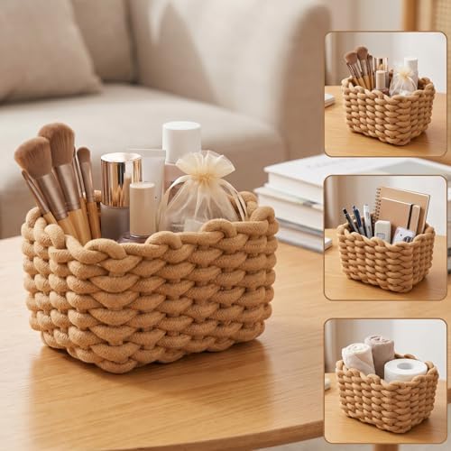 2 Pack Small Cotton Rope Basket – Handwoven Brown Storage Bins for Vanity, Desk, Bedroom & Bathroom – Durable Woven Organizer for Makeup, Jewelry & Essentials, 7.09 x 5.51 x 5.12 inches - Image 6