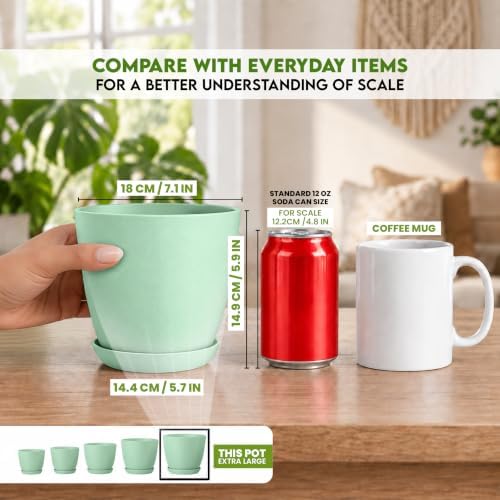 Utopia Home - Plant Pots Indoor with Drainage - 7/6.6/6/5.3/4.8 Inches Home Decor Flower Pots for Indoor Planter - Pack of 5 Plastic Planters for Indoor Plants, Cactus, Succulents Pot - Mint - Image 4