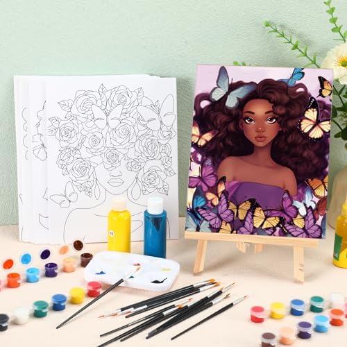 Dinifee 6 Pack Pre Drawn Canvas for Painting Pre Printed Canvas Kit 8 x 10 Inch Stretched Cotton Paint and Sip Set for Adults Couple Party Graduation Summer Date Night(Flower Lady) - Image 2
